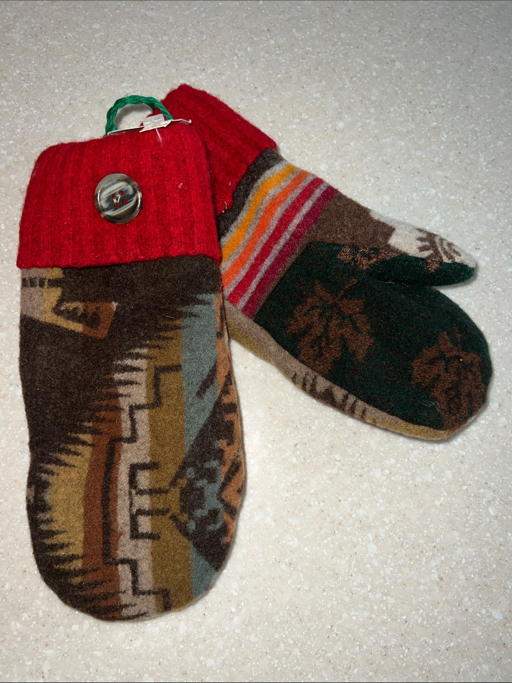 Cozy Patterned Wool Blend Mittens - Red Cuff
